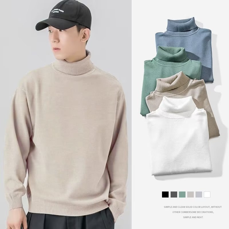 高領長袖素色毛衣