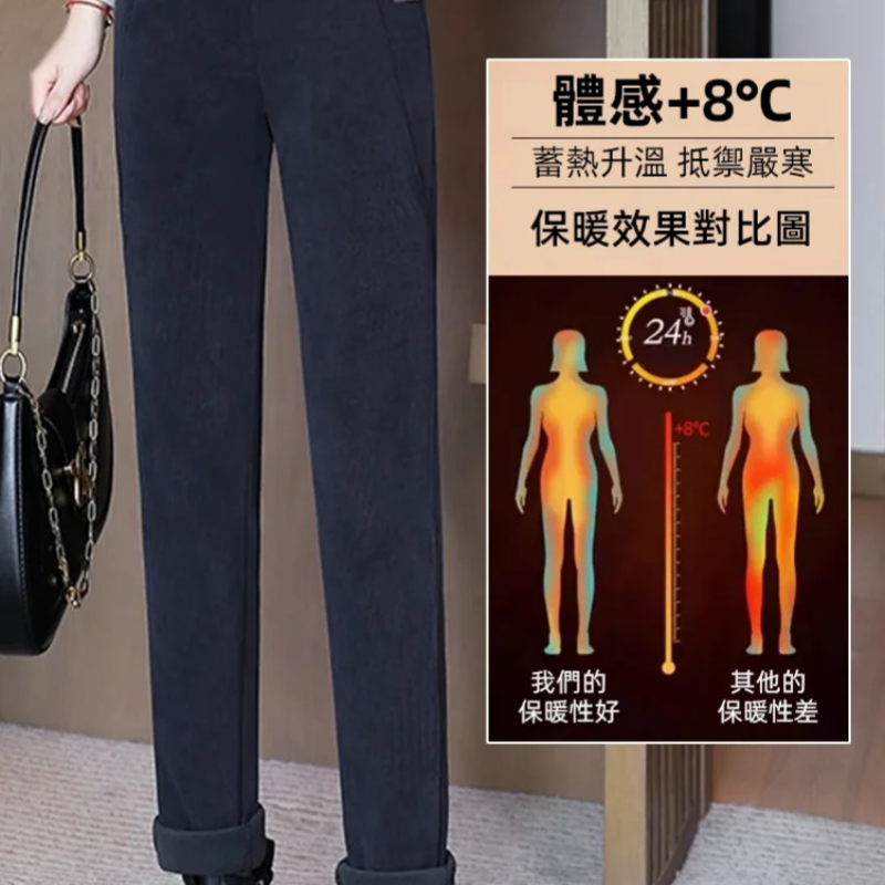 日系秋冬加絨小腳褲
