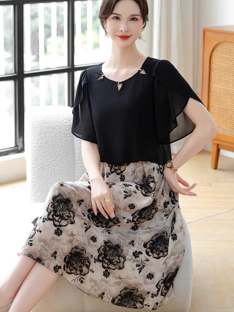 印花雪紡連衣裙