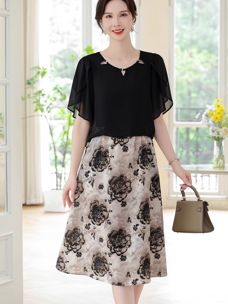 印花雪紡連衣裙