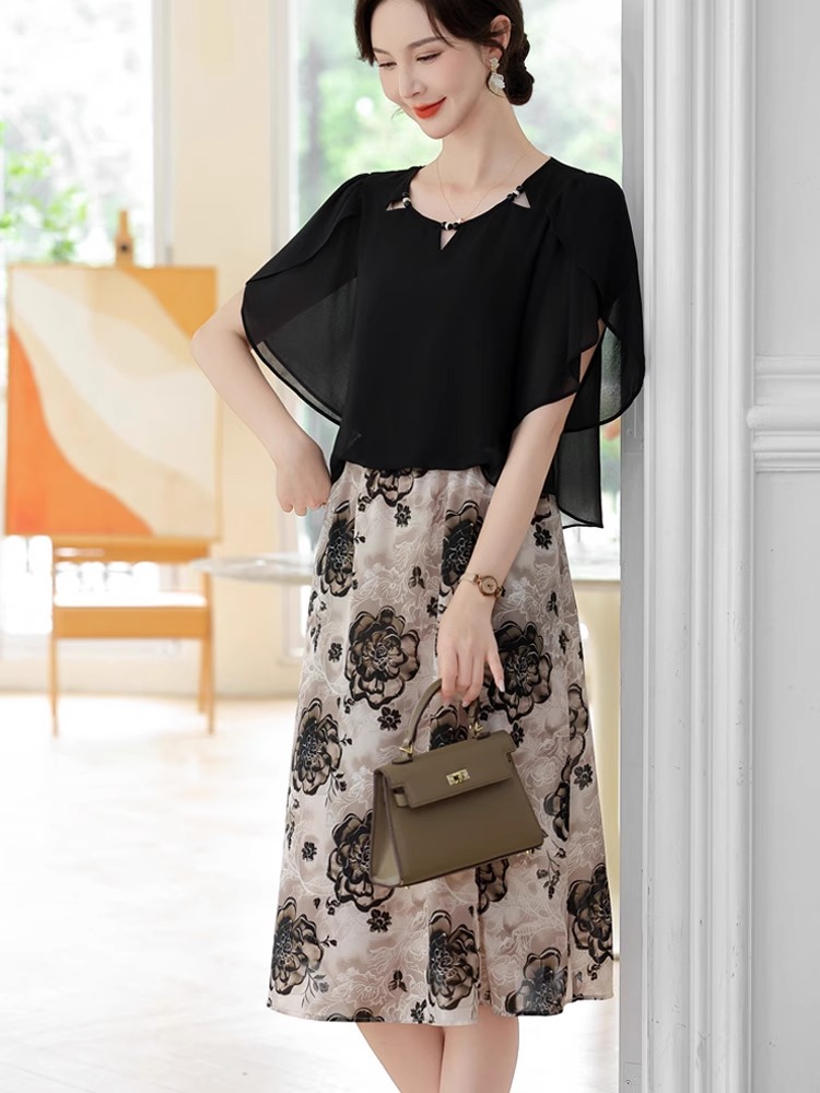 印花雪紡連衣裙