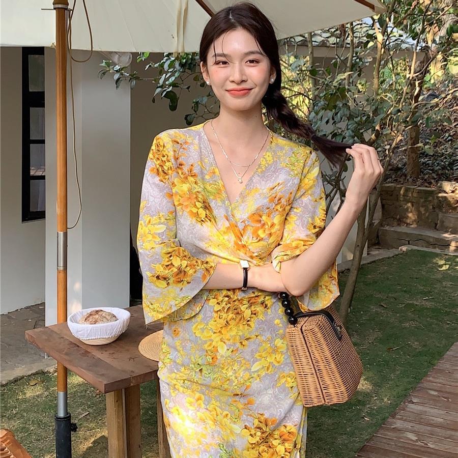 法式花卉連衣裙